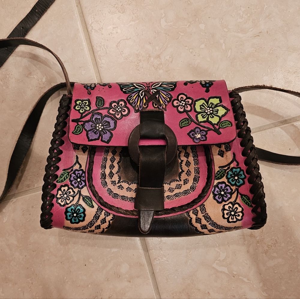 Leather Butterfly and Flower Authentic Made in Mexico Purse